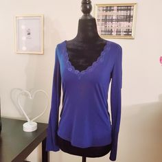 Victoria Secret Long Sleeve Shirt. Navy Blue. Lace Trimming Around Neck Line. Never Worn. Womens Size Xs. Smoke Free Home Fast Shipper Check Out My Other Great Items In My Closet Bundle And Save Blue Stretch Shirt For Fall, Elegant Blue Long Sleeve Top, Victoria's Secret Fitted Top For Fall, Elegant Victoria's Secret Tops For Spring, Victoria's Secret Long Sleeve Stretch Tops, Victoria's Secret V-neck Tops For Spring, Chic V-neck Top By Victoria's Secret, Chic Victoria's Secret V-neck Top, Chic Fitted Tops By Victoria's Secret