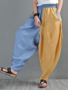 #linen #harempants #hippiepants #balloonpants Ankle-length Relaxed Fit Harem Pants, Ankle-length Relaxed Fit Pants With Pockets, Baggy Ankle-length Bottoms With Pockets, Baggy Ankle-length Pants With Pockets, Summer Wide-leg Harem Pants With Side Pockets, Baggy Harem Pants With Side Pockets For Spring, Baggy Spring Harem Pants With Side Pockets, Ankle-length Pants With Pockets, Blue Baggy Harem Pants With Tapered Leg