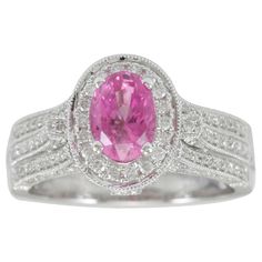 September Gemstone, Pink Sapphire Diamond Ring, Ceylon Sapphire Ring, Pink Accessories, Halo Style, Sapphire And Diamond Ring, Contemporary Ring, Diamond Halo, White Diamonds