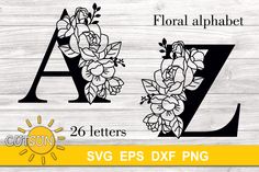 floral alphabet with flowers svg dxf png example for cutting machines and paper crafts