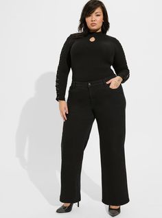 FIT Model is 5’11” wearing size 2. . Measures 30” from shoulder (size 2). MATERIALS + CARE Super Soft Rib knit fabric: Tucked in or not, this ultra-soft and stretchy textured knit is your perfect base layer. . Stretch level: Maximum. 56% polyester, 34% rayon, 10% spandex. Machine wash cold. Line dry. . Imported. DETAILS Mock turtleneck. Long sleeves. Lace-up & keyhole detail. . The best plus size women's super soft rib mock neck lace up long sleeve top lace-up tops in deep black made of supersoftrib. Torrid is your destination for the freshest spring and summer styles. Rib Knit Fabric, Summer Styles, Mock Turtleneck, Neck Lace, Deep Black, Textured Knit, Lace Tops, Base Layer, Long Sleeve Top