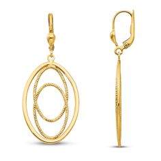 These incredible dangle earrings are crafted from 14k yellow gold. These lovely 50mm long, lightweight earrings have a textured and high polished finish for an everlasting shine. These earrings are secured with a leverback for proper and perfect security. Classic Yellow Gold Drop Chandelier Earrings, Elegant Yellow Gold Earrings With Lever Back, Elegant Yellow Gold Lever Back Earrings, 14k Gold Lever Back Drop Earrings, Yellow Gold Lever Back Drop Earrings, 14k Gold Dangle Earrings With Lever Back, Elegant Gold Earrings With Lever Back, Yellow Gold Oval Earrings With French Hook, Modern Yellow Gold Earrings With Lever Back Ear Wires