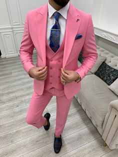 Men suit Peak Lapel Suit, Prom Men, Terno Slim, Suit Man, Pants Gift, Suit Men, Slim Fit Jackets, Groomsmen Suits, Pink Suit