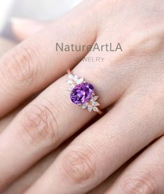 Oval Amethyst Wedding Ring Marquise Diamond Wing Design Engagement Ring February Birthstone Ring Amethyst Bridal Promise Ring Gift for Her - Etsy Amethyst Diamond Ring With Gemstone Accents For Wedding, Wedding Diamond Ring With Amethyst And Gemstone Accents, Fine Jewelry Amethyst Ring With Gemstone Accents For Wedding, Amethyst Crystal Wedding Ring With Gemstone Accents, Amethyst Ring With Gemstone Accents For Anniversary, Amethyst Crystal Ring With Gemstone Accents For Wedding, Wedding Rings With Amethyst Gemstone Accents, Lavender Birthstone Ring With Center Stone For Wedding, Amethyst Rings With Gemstone Accents For Wedding