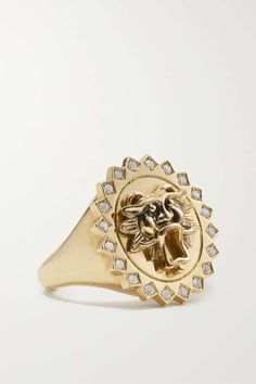 Gold Leo Lion 14-karat gold diamond signet ring | STORROW | NET-A-PORTER Luxury 14k Gold Signet Ring With Intaglio, Carved 14k Gold Signet Ring For Formal Occasions, Carved Signet Ring In 14k Gold For Formal Occasions, Formal Carved Signet Ring In 14k Gold, Luxury Carved Yellow Gold Signet Ring, Luxury Carved Signet Ring, Luxury Carved Round Signet Ring, Carved 14k Gold Signet Ring For Anniversary, Luxury 14k Gold Carved Jewelry