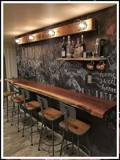 If you're looking for a space to relax and enjoy your favorite shows, look no further than your media room! Here are some beautiful ideas to help you get started Mid Century Bar, Basement Makeover, Home Bar Designs, 카페 인테리어 디자인, Diy Casa, Chalkboard Wall, Bar Room, Unfinished Basement, Basement Bar