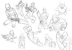 some sketches of people sitting and standing in different positions