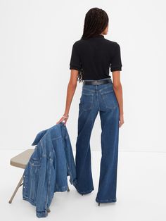 High Rise Stride Wide-Leg Jeans | Gap Mid-rise Wide Leg Pants For Everyday Fall Wear, Dark Wash Relaxed Fit Mid-rise Flare Jeans, Dark Wash Relaxed Fit Wide Leg Pants For Fall, Mid-rise Dark Wash Wide Leg Pants For Fall, Fall Medium Wash Wide-leg Flare Jeans, Fall Denim Wide Leg Pants With Five Pockets, Relaxed Fit High-waisted Jeans For Fall, Fall High-waisted Relaxed Fit Jeans, Gap Pants With Pockets For Fall