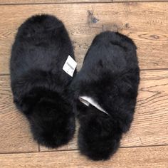 Faux Fur Black Slipper Black Synthetic Slippers With Faux Fur Lining, Black Slippers With Faux Fur Lining, Black Casual Slippers With Faux Fur Lining, Black Round Toe Slippers For Fall, Comfortable Black Slippers With Faux Fur Lining, Comfortable Black Slippers For Fall, J Crew Mens, Black Slippers, Slip Ons