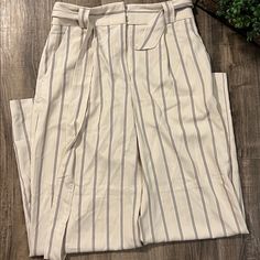 Cream Color Pin Striped Pants With Flared Leg Size 8