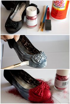 there are three pictures of different shoes and paint