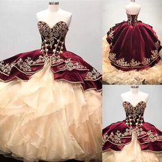 Burgundy Ball Gown, Quinceanera Dresses Mexican, Vestido Charro, Quince Decor, Xv Dresses, Quincenera Dresses, Mexican Quinceanera, Dress With Applique, Charro Quinceanera