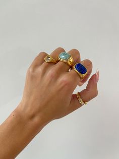 Chunky Ring With Stone, Vintage Chunky Rings, Chunky Crystal Jewelry, Chunky Gold Jewellery, Colorful Gold Jewelry, Cool Gold Rings, Gem Rings Stones, Mixed Metals Rings, Gold Chunky Jewelry