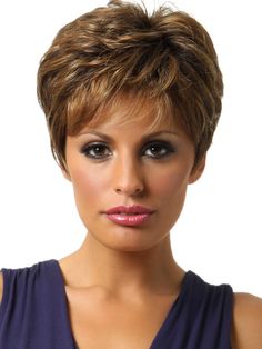 Raquel Winner: Color R9S+ Glazed Mahogany (Dark Brown with subtle, warm highlights) Short Sassy Haircuts, Penteado Cabelo Curto, Short Wigs, Straight Human Hair, Short Hair Styles Pixie, Short Curly Hair, Pixie Hairstyles, Short Hair Cuts For Women, Pixie Haircut