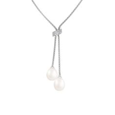 8-8.5mm White Cultured Freshwater Pearl Rhodium Over Sterling Silver Necklace. Measures approximately 0.50" wide and has a spring ring clasp. Teardrop Single Strand Jewelry For Formal Events, Elegant Oval Jewelry With Sterling Silver Clasp, Elegant Adjustable Necklaces With Spring Ring Clasp, Elegant Sterling Silver Necklace With Spring Ring Clasp, Elegant Formal Necklaces With Lobster Clasp, Elegant Teardrop Necklace With Sterling Silver Clasp, Elegant White Gold Necklace With Lobster Clasp, Elegant Lariat Jewelry With Sterling Silver Clasp, Elegant Anniversary Jewelry With Lobster Clasp