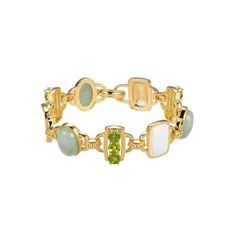 Add an elegant finishing touch to any ensemble with this jade and peridot-embellished Dynasty Jade 18k gold plated bracelet. Click on this JEWELRY & WATCHES GUIDE to learn about fit, styles, materials and more! FEATURES Length: 7.25 in. Clasp: box Nickel safe Metal: sterling silver Plating: 18k gold Finish: polished Packaging: boxed ImportedSTONE DETAILS Stone type: jadeite jade, peridot Total weight: 20 7/8 ct. Shape: cabochon, oval, round Setting: glue/epoxy, shared prong Gemstones may have be Elegant Multi-stone Peridot Gemstones, Elegant Green Multi-stone Gemstones, Elegant Green Peridot Gemstones, Luxury Multi-stone Peridot Jewelry, Luxury Peridot Multi-stone Jewelry, Elegant Green Bracelets With Gemstone Accents, Elegant Peridot Jewelry With Natural Stones, Green Gemstone Bracelet Jewelry, Green Gemstone Accented Bracelet