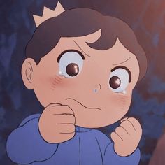 an animated image of a young boy with big eyes and a crown on his head