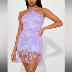 Purple Halter Neck Flirty Dress, Purple Flirty Halter Neck Dress, Flirty Purple Halter Neck Dress, Dress Occasion, Free Dresses, Club Dress, Fringe Dress, Mini Dresses For Women, Halterneck Dress