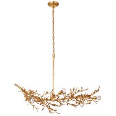 a gold chandelier with branches hanging from it's center and three lights on each side