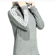 Adidas Iconic Stripes And Logo Cowl Neck Styled Hood Lightweight And Durable Climalite Moisture-Wicking Fabric Made In Vietnam Adidas Tops, Moisture Wicking Fabric, White Silver, Adidas Women, Cowl Neck, Moisture Wicking, Vietnam, Color White, Stripes