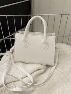 Solid Color Pu Leather Handbag Simple Leisure Small Square Bag Commuter Mini Shoulder Bag Fashionable Crossbody Bag For Going Out White Elegant   Pu Plain,Fruit&Vegetable Square Bag   Women Bags, size features are:Bust: ,Length: ,Sleeve Length: Rectangular Bags With Zipper Closure, Rectangular Bag With Zipper Closure, Elegant Rectangular Phone Bag With Zipper, Solid Color Square Satchel With Removable Pouch, White Tote Box Bag With Mobile Phone Pocket, White Mobile Phone Box Satchel Bag, Satchel Box Bag For Shopping, White Rectangular Box Bag With Zipper Closure, Mobile Phone Satchel Box Bag For Shopping