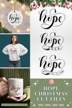 christmas ornaments with the words hope, hope and hope in different font styles on them