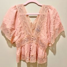 Brand New Without Tag. Sexy Low Cut V Neck Kimono Style Blouse - Front Buttons -Lace Trimmer Sleeves -Small Size Peach Lace, Lace Kimono, Country Side, Style Blouse, Kimono Style, Forever21 Tops, Kimono Fashion, Forever 21 Tops, Low Cut