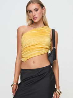 Crop top One shoulder design, plisse material Slight stretch, fully lined 100% polyester Cold machine wash Crop Top One Shoulder, Baby Crop Top, Pink Formal Dresses, One Shoulder Top, Corsets And Bustiers, Fleece Dress, Long Sleeve Tops Casual, Outerwear Outfit, Strapless Tops