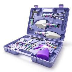 a purple case holds several different types of utensils