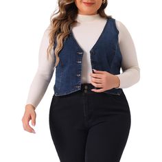 ABOUT US: A plus-size brand inspired by the need of its customers. It can match you into various occasions, by the proper tailoring to show your perfect curve and the comfortable fabrics enables you a pleasant experience.This vest features a classic denim design that is both timeless and fashionable, making it perfect for any casual occasion. The V-neck design of this denim vest creates a flattering and elongating effect on the neckline, enhancing your overall silhouette. This sleeveless design Denim Vest Plus Size, Womens Tailored Suit, Perfect Curves, Plus Size Brands, Vest Outfits, Suit Vest, Tailored Suits, Denim Design, Linen Women