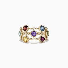 Effy Mosaic 14K Yellow Gold Multi Gemstone and Diamond Ring, 2.31 TCW Heirloom Multi-stone Yellow Gold Gemstones, Heirloom Yellow Gold Gemstones With Accents, Luxury Multi-stone Gemstones In 14k Gold, 14k Gold Multi-stone Round Jewelry, 14k Gold Multicolor Gemstone Jewelry, Multicolor 14k Gold Jewelry With Gemstone Accents, 14k Yellow Gold Multi-stone Gemstones, Multi-stone 14k Yellow Gold Birthstone Ring, Multi-stone Yellow Gold Birthstone Ring In 14k