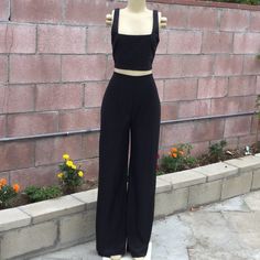 High Waist Pants, Zipper Closer Back, Stretchy, Black Silver Shimmer Fabric Top Available On Different Listing Casual High Waist Pantsuit For Party, Chic Solid Color Pant Set For Party, Black Full-length Pantsuit For Night Out, Black Two-piece Summer Pants, Black Full Length Pantsuit For Night Out, Casual Black Pantsuit For Night Out, Casual Party Sets With High-waisted Pants, Two-piece Wide Leg Pants For Night Out, Fitted Solid Color Pant Set For Party