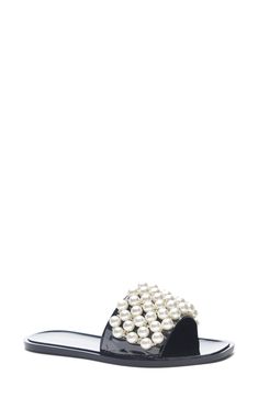 Pearly beads update this slide sandal with eye-catching elegance. Flat sole Synthetic upper, lining and sole Imported Elegant Beaded Synthetic Sandals, Elegant Beaded Flat Sandals, Elegant Beach Slides, Elegant Synthetic Slides For Beach, Chinese Laundry, Sandal Women, Slide Sandals, Women's Shoes Sandals, Slip On Sneaker