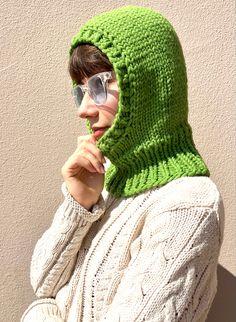 Casual Warm Balaclava One Size, Casual Acrylic Balaclava For Winter, Casual Winter Acrylic Balaclava, Casual Knitted Balaclava One Size, Casual Knitted One-size Balaclava, Casual Fitted Knitted Balaclava, Green Balaclava For Winter Cold Weather, Green Winter Balaclava For Cold Weather, Green Balaclava For Cold Weather