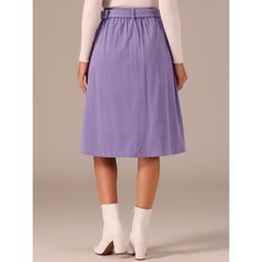 Indulge in a perfect blend of comfort and style with this ribbed corduroy A-line skirt. The high-fitted waist and slightly flared hem add a touch of elegance to the skirt, while the matching waist tie accentuates your curves, creating a flattering silhouette. The elastic waist and belted detail make it comfortable to wear all day long. This versatile skirt is suitable for any occasion, be it a party, a day out shopping, or a day at the office. The midi length adds a touch of sophistication to th Picnic Skirt, Corduroy Midi Skirt, Midi Sweater Skirt, Skirt Purple, Denim Maxi Skirt, Slip Skirt, Midi Length Skirts, Women Maxi, Knit Midi