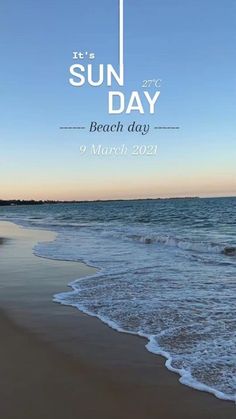 an advertisement for the beach day is shown in front of the ocean and blue sky