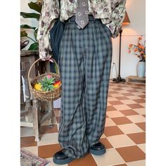 c2 Retro Plaid Straight Wide Casual Pants Casual Full-length Plaid Pants, Plaid Full-length Pants For Fall, Plaid Full Length Pants For Fall, Casual Plaid Bottoms With Pockets, Plaid Relaxed Fit Trousers, Plaid Relaxed Fit Pants, Plaid Long Pants For Fall, Fall Plaid Long Pants, Relaxed Fit Plaid Pants For Fall