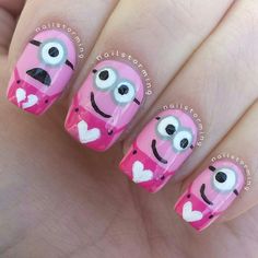 valentine minions by nailstorming #nail #nails #nailart Minion Nail Art, Minion Nails, Valentine Nail, Kutek Disney, Pink Nail, Cute Nail Art, Fabulous Nails