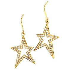 14k yellow gold and diamonds approx. 0.72tct star earrings. Approx. length is 37mm. Star-shaped Diamond Earrings With Accents, Luxury Star-shaped Earrings With Diamond Accents, Luxury Yellow Gold Star Earrings, Gold Star-shaped Diamond Earrings, Gold Diamond Star Earrings, Star Dangle Earrings, Diamond Dangle Earrings, Gold Star, Star Earrings