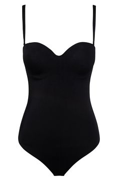 Sculpt your form in this elegant bodysuit featuring a built-in bandeau bra, a no-show thong back and a reinforced midsection with corsetry details. Removable, adjustable straps Cups lined with 94% cotton, 6% elastane 80% polyamide, 20% elastane Hand wash, line dry Made in Croatia Elegant Bandeau Swimwear With Built-in Bra, Summer Strapless Bodysuit With Built-in Bra, Smoothing Bandeau Style Shapewear, Elegant Push-up Corset With Built-in Bra, Stretch Bandeau Shapewear With Built-in Bra, Second-skin Bodysuit With Spaghetti Straps And Built-in Bra, Elegant Backless Shapewear With Built-in Bra, Fitted Push-up Lined Shapewear, Strapless Shaping Bodysuit With Built-in Bra