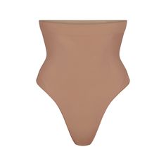 Wear this perfectly stretchy, shapewear high-waisted thong for a flat tummy and cinched waist without bulk or panty lines. Features a high waist fit that hits right below the bust, an interior silicone underband to prevent roll-down, a cotton gusset, and a wide crotch for added coverage. Fits true to size. | SKIMS High-Waisted Thong | Medium Neutral | Seamless Sculpt Build A Closet, Form Fitting Dress, Flat Tummy, Cold Weather Accessories, Swimsuit Cover Ups, Swim Accessories, Luxe Gifts, Cinched Waist, Holiday Fashion