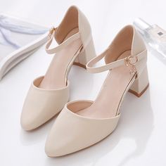 Types Of Heels For Women, Heels Design Ideas, Ladies Shoes Heels, Ankle Shoes For Women, Beige Heels Outfit Dress, Simple Heels Classy, Cute Low Heels, Wide Feet Shoes Heels, Office Heels Classy