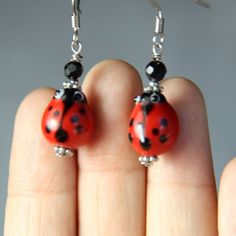 Red authentic ladybug drop earrings handmade jewelry | Etsy Handmade Dangle Jewelry For Birthday Gift, Czech Glass Earrings As A Gift, Handmade Red Jewelry For Birthday Gift, Cute Adjustable Hand Painted Jewelry, Adjustable Hand Painted Earrings For Gift, Cute Adjustable Hand-painted Jewelry, Whimsical Red Hand Painted Jewelry, Cute Red Hand-painted Jewelry, Cute Red Hand Painted Jewelry