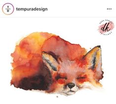 a watercolor painting of a red fox sleeping on the ground with its eyes closed