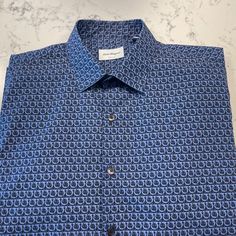 Brand New Salvatore Ferragamo, Men’s Dress Shirt In Size Large Without Tags. 100% Authentic In Guaranteed. Designer Blue Shirt With Spread Collar, Designer Blue Shirt For Formal Occasions, Designer Fitted Blue Shirt, Godly Life, Salvatore Ferragamo Men, Ferragamo Men, Large Dress, Casual Shirts For Men, Shirt Color