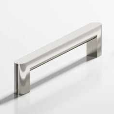 a stainless steel pull handle on a white background