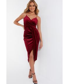 in stock Dark Red Velvet, Velvet Wrap Dress, Chain Dress, Wrap Midi Dress, Dress Watch, Wrap Skirt, Dress P, Dark Red, Dresses Online