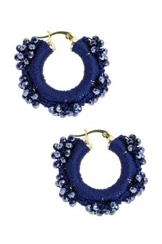 Royal Redux Beaded Hoop Earring Dark Blue Blue Small Hoop Beaded Earrings For Summer, Party Beaded Hoop Earrings With Round Beads, Adjustable Hoop Beaded Earrings For Party, Party Hoop Earrings With Round Beaded Details, Summer Party Colorful Beaded Hoop Earrings, Adjustable Hoop Earrings With Dangling Beads For Party, Summer Party Hoop Earrings With Colorful Beads, Adjustable Dangling Beads Hoop Earrings For Party, Small Hoop Beaded Earrings For Party