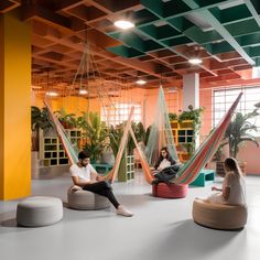 coworking space, hammocks, creative team meetings, Cozy Corporate Office, Creative Office Space Workspaces Design, Corporate Office Design Workspaces, Kursi Ban, Google Office, Neural Pathways, Coworking Office, School Interior