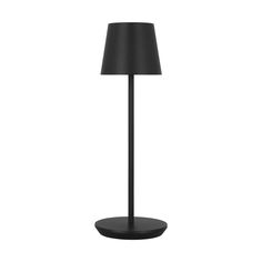 a black lamp on a white background with a black shade over the top and bottom